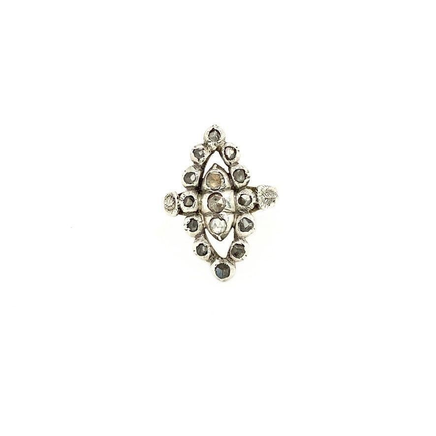 Vintage 14K Gold Navette Ring with Rose Cut Diamond